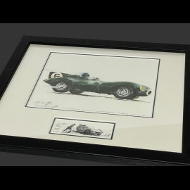 Jaguar Frame D-Type n° 6 Vainqueur 24h Le Mans 1955 Black Wooden Frame with Sketch 25 x 30 cm - Uli Ehret