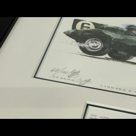 Jaguar Frame D-Type n° 6 Vainqueur 24h Le Mans 1955 Black Wooden Frame with Sketch 25 x 30 cm - Uli Ehret