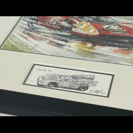 Porsche Frame 917 KH n° 23 Winner 24h Le Mans 1970 Black Wooden Frame with Sketch 25 x 30 cm - Uli Ehret