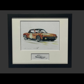 Porsche Rahmen 914/6 1970 Schwarzer Holzrahmen mit Skizze 25 x 30 cm - Uli Ehret