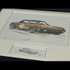 Porsche Frame 914/6 1970 Black Wooden Frame with Sketch 25 x 30 cm - Uli Ehret