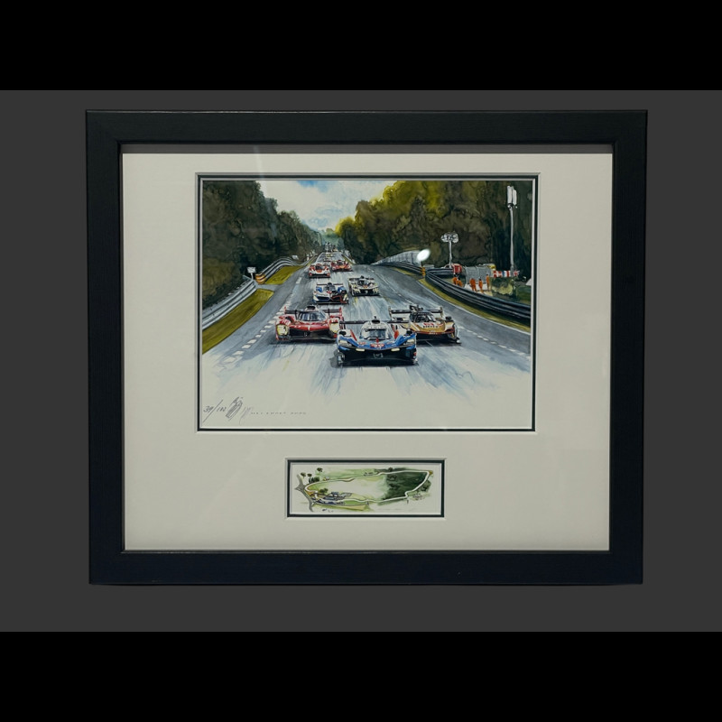 24h Le Mans Frame "Crime Time" 2025 Black Wooden Frame with Sketch 25 x 30 cm - Uli Ehret