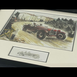 Alfa Romeo Rahmen 6C 1750 Gran Sport Mille Miglia 1929 Schwarzer Holzrahmen mit Skizze 25 x 30 cm - Uli Ehret