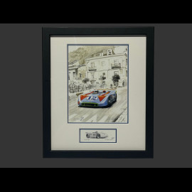 Porsche Frame 908/3 N° 12 Jo Siffert Winner "Targa Florio" 1970 Black Wooden Frame with Sketch 25 x 30 cm - Uli Ehret
