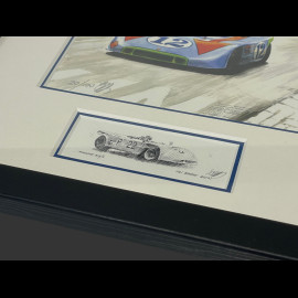 Porsche Frame 908/3 N° 12 Jo Siffert Winner "Targa Florio" 1970 Black Wooden Frame with Sketch 25 x 30 cm - Uli Ehret