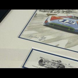Porsche Rahmen 908/3 N° 12 Jo Siffert Sieger "Targa Florio" 1970 Schwarzer Holzrahmen mit Skizze 25 x 30 cm - Uli Ehret