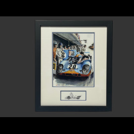 Steve McQueen Frame Porsche 917K n° 20 24h Le Mans 1970 Black Wooden Frame with Sketch 25 x 30 cm - Uli Ehret