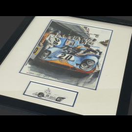 Steve McQueen Frame Porsche 917K n° 20 24h Le Mans 1970 Black Wooden Frame with Sketch 25 x 30 cm - Uli Ehret