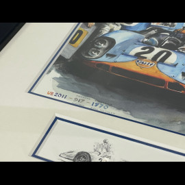 Steve McQueen Rahmen Porsche 917K n° 20 24h Le Mans 1970 Schwarzer Holzrahmen mit Skizze 25 x 30 cm - Uli Ehret