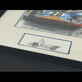 Steve McQueen Frame Porsche 917K n° 20 24h Le Mans 1970 Black Wooden Frame with Sketch 25 x 30 cm - Uli Ehret