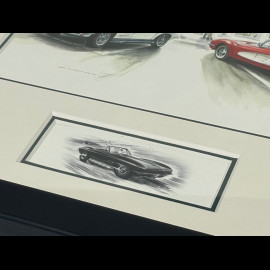 Chevrolet Frame Corvette C1 Convertible 1960 / C2 Stingray 1963 Black Wooden Frame with Sketch 25 x 30 cm - Uli Ehret