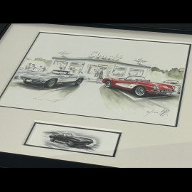 Chevrolet Frame Corvette C1 Convertible 1960 / C2 Stingray 1963 Black Wooden Frame with Sketch 25 x 30 cm - Uli Ehret