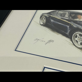 Porsche Frame 911 Coupe Type 993 1998 Black Wooden Frame with Sketch 25 x 30 cm - Uli Ehret