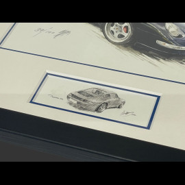 Porsche Frame 911 Coupe Type 993 1998 Black Wooden Frame with Sketch 25 x 30 cm - Uli Ehret