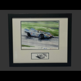 Porsche Rahmen 917 N° 20 24h LeMans 1970 Schwarzer Holzrahmen mit Skizze 25 x 30 cm - Uli Ehret