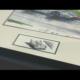 Cadre Porsche 917 N° 20 24h LeMans 1970 Cadre en Bois Noir avec esquisse 25 x 30 cm - Uli Ehret