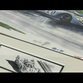 Cadre Porsche 917 N° 20 24h LeMans 1970 Cadre en Bois Noir avec esquisse 25 x 30 cm - Uli Ehret