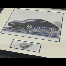Porsche Frame 911 Type 996 Convertible 1997 Black Wooden Frame with Sketch 25 x 30 cm - Uli Ehret