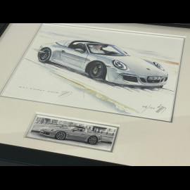 Porsche Frame 911 Targa Type 997 2016 Black Wooden Frame with Sketch 25 x 30 cm - Uli Ehret
