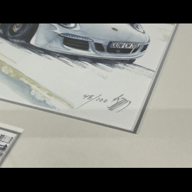 Porsche Frame 911 Targa Type 997 2016 Black Wooden Frame with Sketch 25 x 30 cm - Uli Ehret