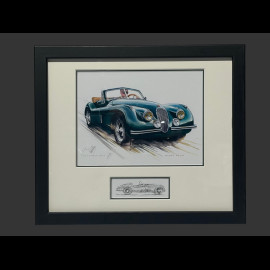 Jaguar Rahmen XK 120 1948 Schwarzer Holzrahmen mit Skizze 25 x 30 cm - Uli Ehret