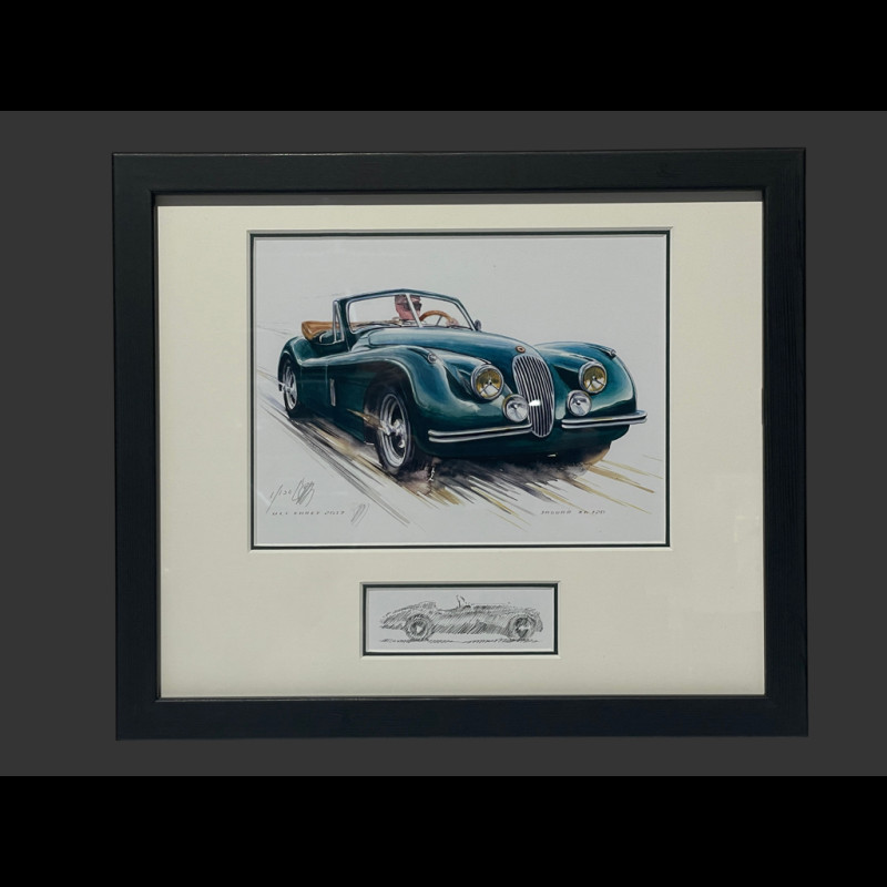 Jaguar Frame XK 120 1948 Black Wooden Frame with Sketch 25 x 30 cm - Uli Ehret