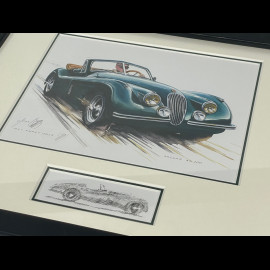 Jaguar Rahmen XK 120 1948 Schwarzer Holzrahmen mit Skizze 25 x 30 cm - Uli Ehret