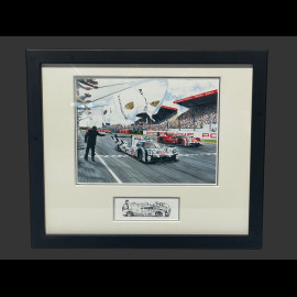 Porsche Rahmen 919 Hybrid n° 19 Sieger 24h Le Mans 2015 Schwarzer Holzrahmen mit Skizze 25 x 30 cm - Uli Ehret