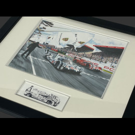 Porsche Rahmen 919 Hybrid n° 19 Sieger 24h Le Mans 2015 Schwarzer Holzrahmen mit Skizze 25 x 30 cm - Uli Ehret