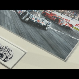 Porsche Rahmen 919 Hybrid n° 19 Sieger 24h Le Mans 2015 Schwarzer Holzrahmen mit Skizze 25 x 30 cm - Uli Ehret
