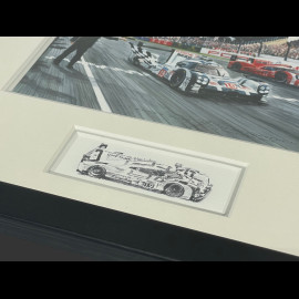 Porsche Rahmen 919 Hybrid n° 19 Sieger 24h Le Mans 2015 Schwarzer Holzrahmen mit Skizze 25 x 30 cm - Uli Ehret