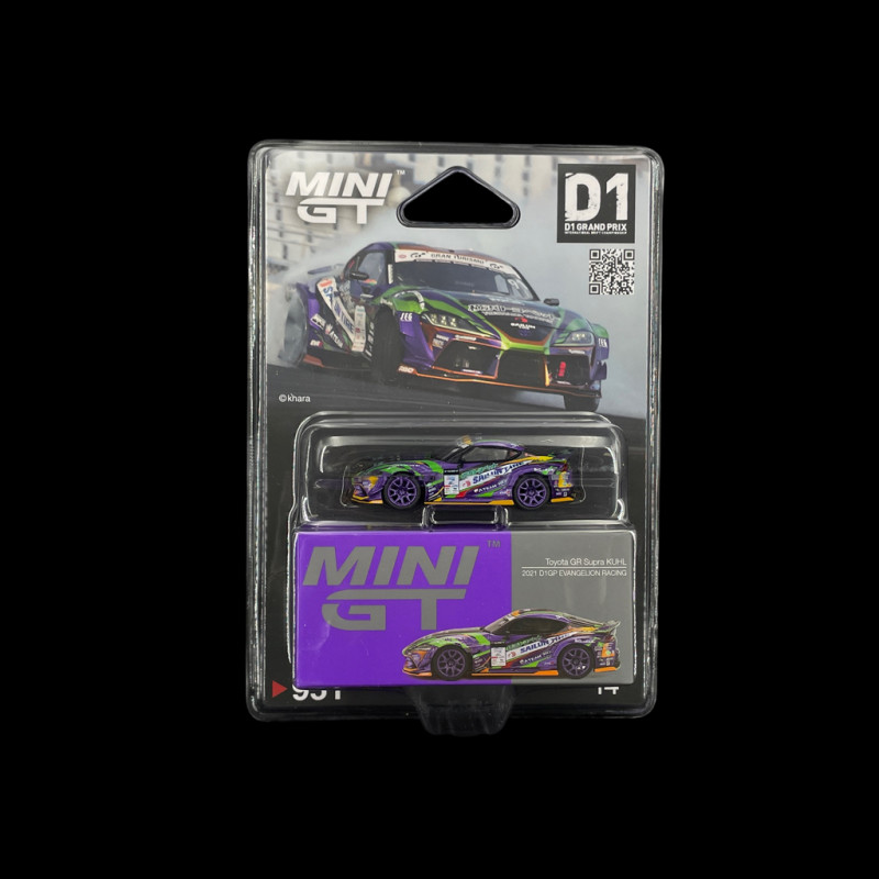Toyota GR Supra Kuhl D1GP Evangelion Racing 2021 Lila / Grün 1/64 Mini GT MGT00951-BL