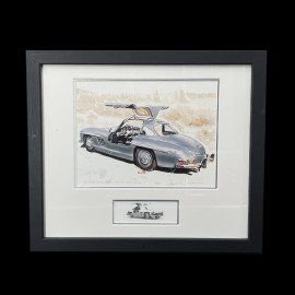 Mercedes-Benz Rahmen 300 SL 1954 Schwarzer Holzrahmen mit Skizze 25 x 30 cm - Uli Ehret