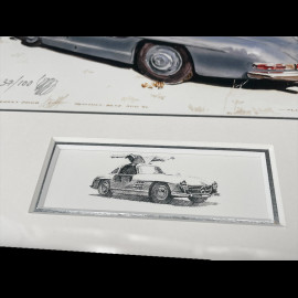 Mercedes-Benz Rahmen 300 SL 1954 Schwarzer Holzrahmen mit Skizze 25 x 30 cm - Uli Ehret