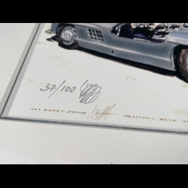 Mercedes-Benz Rahmen 300 SL 1954 Schwarzer Holzrahmen mit Skizze 25 x 30 cm - Uli Ehret