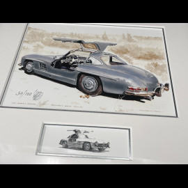 Mercedes-Benz Frame 300 SL 1954 Black Wooden Frame with Sketch 25 x 30 cm - Uli Ehret