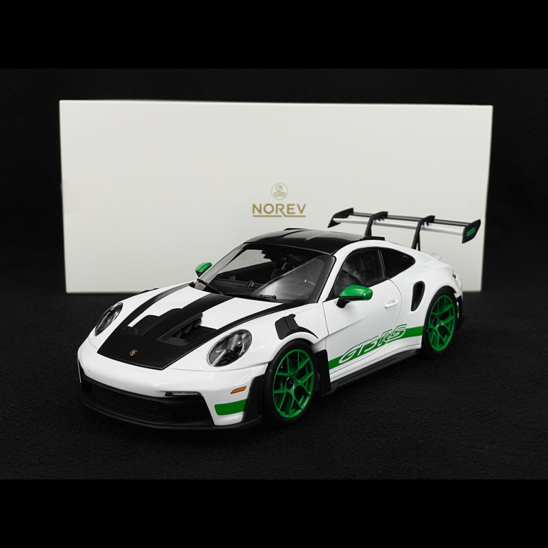 Porsche 911 GT3 RS Typ 992 2022 Tribute To 1972 Carrera RS Weissach Package Weiß / Grüne Streifen 1/18 Norev 187372