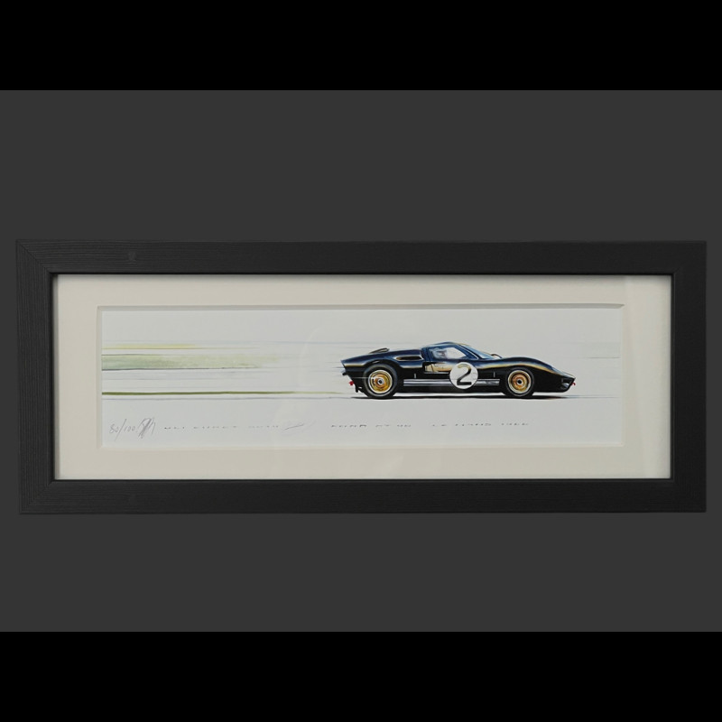 Ford Rahmen GT40 Mk.II n° 2 Sieger 24h Le Mans 1966 Schwarzer Holzrahmen 38 x 15 cm - Uli Ehret