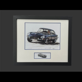 Jaguar Rahmen E-Typ Coupe 1961 Schwarzer Holzrahmen mit Skizze 25 x 30 cm - Uli Ehret