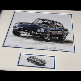 Jaguar Rahmen E-Typ Coupe 1961 Schwarzer Holzrahmen mit Skizze 25 x 30 cm - Uli Ehret