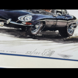 Jaguar Rahmen E-Typ Coupe 1961 Schwarzer Holzrahmen mit Skizze 25 x 30 cm - Uli Ehret