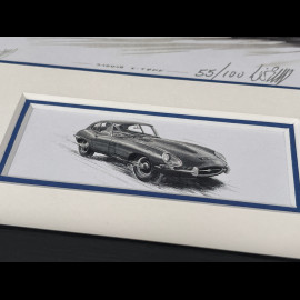 Jaguar Rahmen E-Typ Coupe 1961 Schwarzer Holzrahmen mit Skizze 25 x 30 cm - Uli Ehret