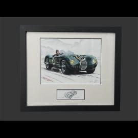 Jaguar Frame C-Type n° 50 Nürburgring 1953 Black Wooden Frame with Sketch 25 x 30 cm - Uli Ehret