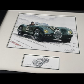 Jaguar Rahmen C-Typ n° 50 Nürburgring 1953 Schwarzer Holzrahmen mit Skizze 25 x 30 cm - Uli Ehret