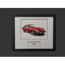 Jaguar Rahmen E-Type Serie 1 1962 Schwarzer Holzrahmen mit Skizze 25 x 30 cm - Uli Ehret