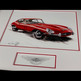 Jaguar Rahmen E-Type Serie 1 1962 Schwarzer Holzrahmen mit Skizze 25 x 30 cm - Uli Ehret