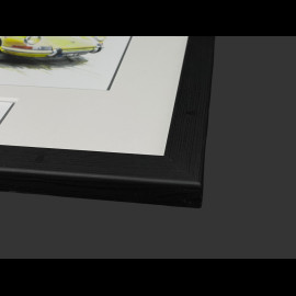 Porsche Rahmen 911 Coupe 1967 Gelb Schwarzer Holzrahmen mit Skizze 25 x 30 cm - Uli Ehret