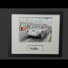 Porsche Rahmen 550 n° 40 24h Le Mans 1954 Schwarzer Holzrahmen mit Skizze 25 x 30 cm - Uli Ehret