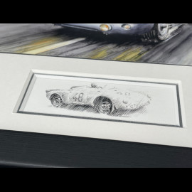Porsche Rahmen 550 n° 40 24h Le Mans 1954 Schwarzer Holzrahmen mit Skizze 25 x 30 cm - Uli Ehret