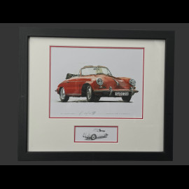 Porsche Rahmen 356 C Cabriolet 1963 Rot Schwarzer Holzrahmen mit Skizze 25 x 30 cm - Uli Ehret